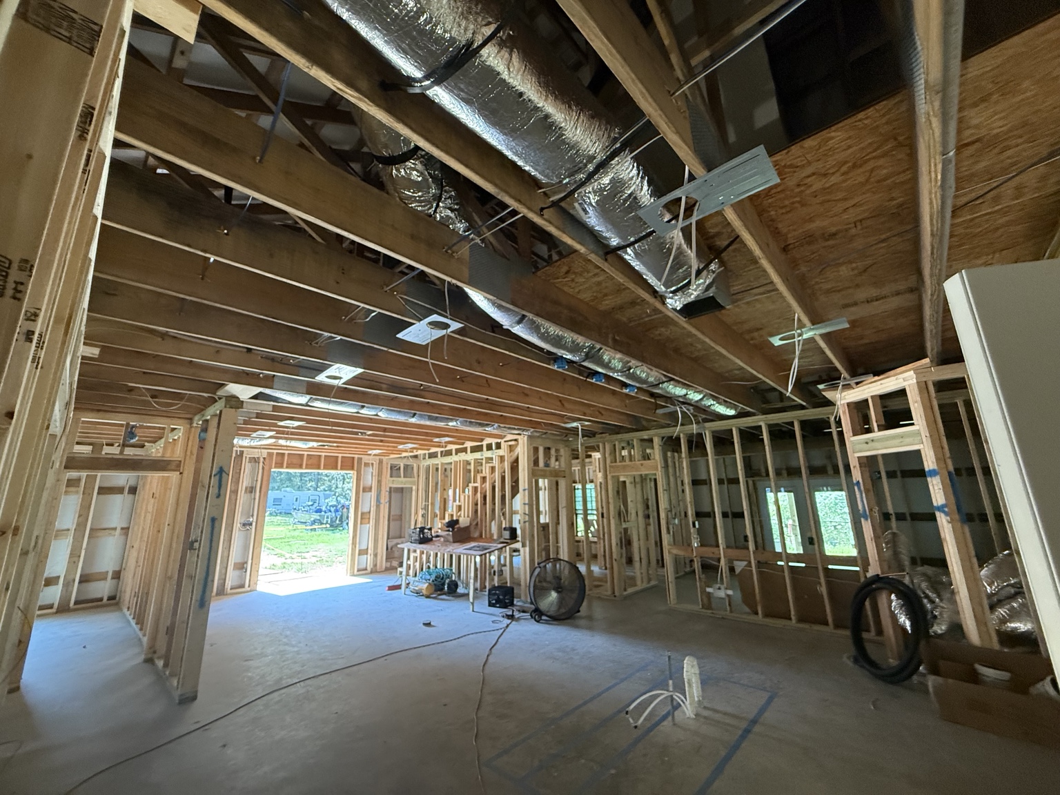 HVAC ductwork rough-in inside a new construction home in Shreveport, Louisiana