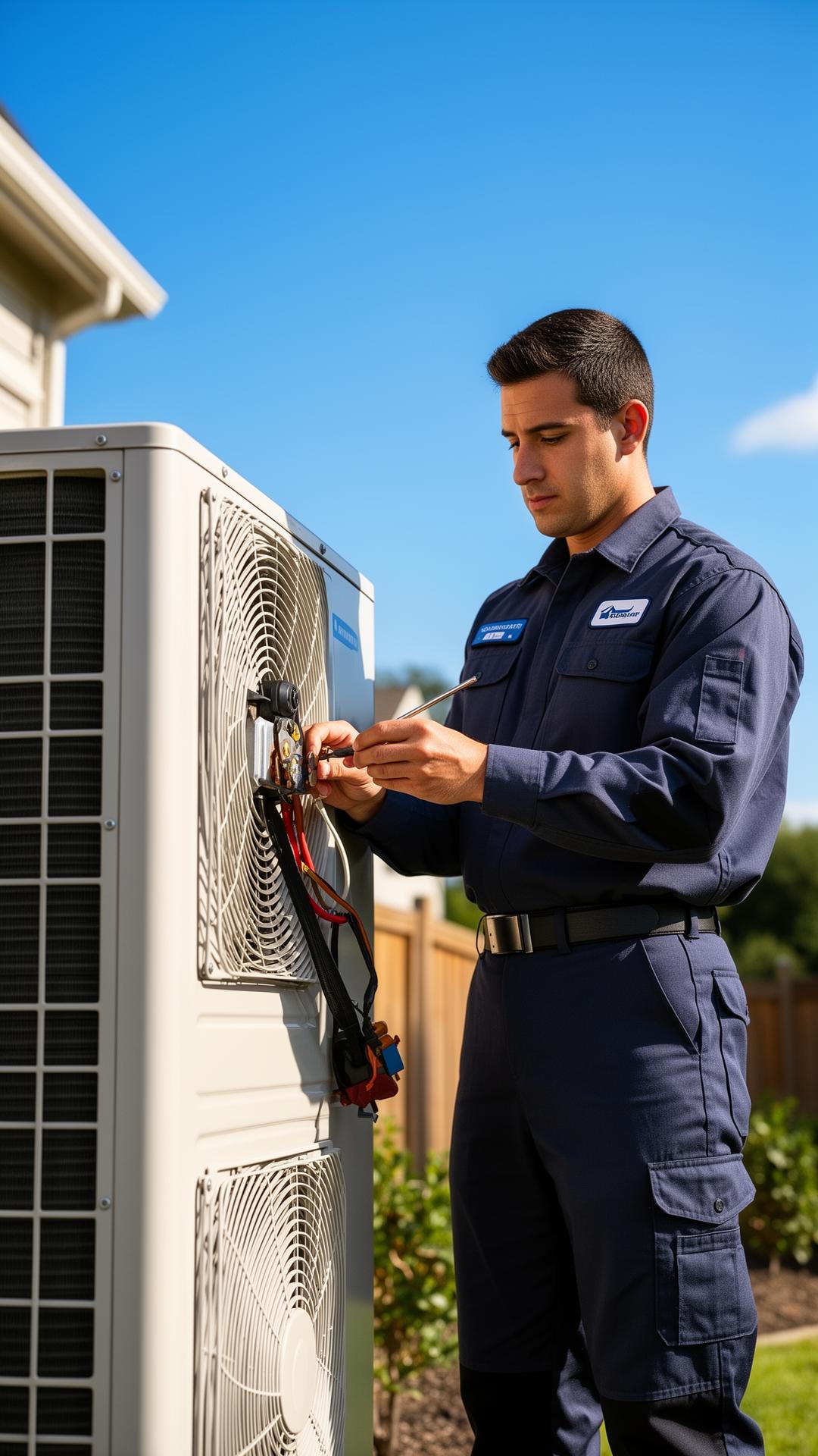 HVAC technician servicing an outdoor AC unit in Shreveport
